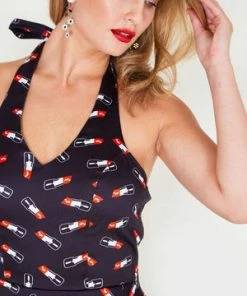 Voodoo Vixen Libby Lipstick Print Flared Dress 12 Voodoo Vixen Libby Lipstick Print Flared Dress -ROCKABILLY TOPS Shop libby lipstick print flared dress voodoo vixen 5 300x