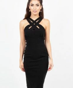 Voodoo Vixen Lillian Cross Neck Wiggle Dress -ROCKABILLY TOPS Shop lillian cross neck wiggle dress voodoo vixen 5 300x