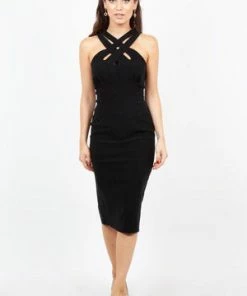 Voodoo Vixen Lillian Cross Neck Wiggle Dress -ROCKABILLY TOPS Shop lillian cross neck wiggle dress voodoo vixen 6 300x