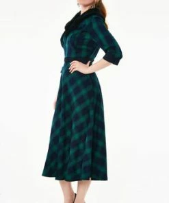 Voodoo Vixen Lola Tartan Dress - Removable Fur Collar -ROCKABILLY TOPS Shop lola tartan dress removable fur collar voodoo vixen 4 300x