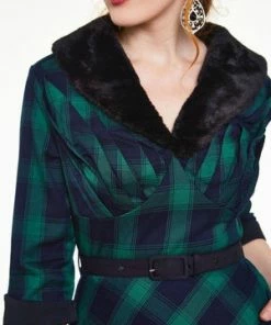 Voodoo Vixen Lola Tartan Dress - Removable Fur Collar -ROCKABILLY TOPS Shop lola tartan dress removable fur collar voodoo vixen 5 300x