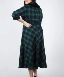 Voodoo Vixen Lola Tartan Dress - Removable Fur Collar -ROCKABILLY TOPS Shop lola tartan dress removable fur collar voodoo vixen 7 300x