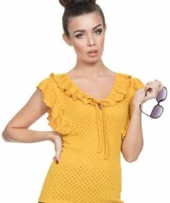 Voodoo Vixen Louis Yellow Rockabilly Top