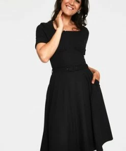 Voodoo Vixen Lucia Short Sleeve Midi Dress 17 Voodoo Vixen Lucia Short Sleeve Midi Dress -ROCKABILLY TOPS Shop lucia black short sleeve midi dress dra 9402 01.1037 300x