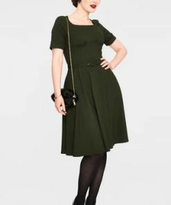 Voodoo Vixen Lucia Short Sleeve Midi Dress 14 Voodoo Vixen Lucia Short Sleeve Midi Dress -ROCKABILLY TOPS Shop lucia olive short sleeve midi dress dra 9403 01.1038 300x