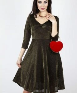 Voodoo Vixen Lulu Disco Flare Dress In Gold