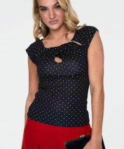 Voodoo Vixen Maddie Black Polka Dot Keyhole Top