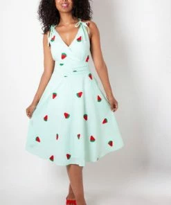 Voodoo Vixen Maureen Watermelon Embroidery Flared Dress -ROCKABILLY TOPS Shop maureen watermelon embroidery flared dress voodoo vixen 3 300x