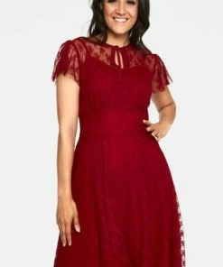 Voodoo Vixen Melody Lace Occasion Dress -ROCKABILLY TOPS Shop melody burgandy lace occasion dress dra 9405 01.1041 300x