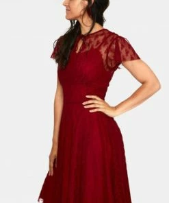 Voodoo Vixen Melody Lace Occasion Dress -ROCKABILLY TOPS Shop melody burgandy lace occasion dress dra 9405 03.1041 300x