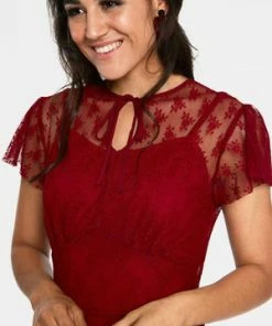 Voodoo Vixen Melody Lace Occasion Dress -ROCKABILLY TOPS Shop melody burgandy lace occasion dress dra 9405 04.1041 300x