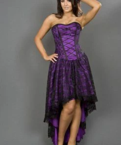 Burleska Mollflanders Corset Dress In Satin And Black Lace Overlay -ROCKABILLY TOPS Shop mollflanders corset dress in satin and black lace overlay burleska 8 300x