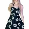 Dr Faust Monochrome Sunflower Halterneck Black Mini Dress - Alizon -ROCKABILLY TOPS Shop monochrome sunflower halterneck black mini dress alizon dr faust 300x