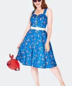 Voodoo Vixen Nautical Print Button Detail Flare Dress -ROCKABILLY TOPS Shop nautical print button detail flare dress dra 9522 01.1373 e8ad57cf 3f05 4e19 892a b15af979208c 300x