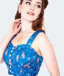 Voodoo Vixen Nautical Print Button Detail Flare Dress -ROCKABILLY TOPS Shop nautical print button detail flare dress dra 9522 04.1373 300x