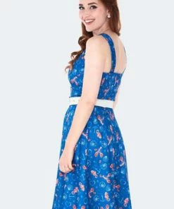 Voodoo Vixen Nautical Print Button Detail Flare Dress -ROCKABILLY TOPS Shop nautical print button detail flare dress dra 9522 05.1373 300x