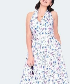 Voodoo Vixen Nautical Print Button Front Halterneck Dress