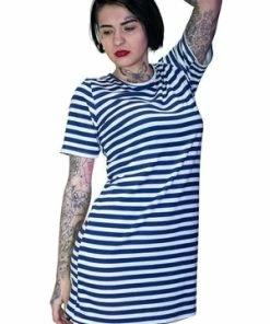 Dr Faust Navy Striped Printed Sailor Bodycon Mini Dress - Yareli