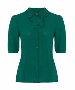 Voodoo Vixen Neck Bow Button Down Blouse -ROCKABILLY TOPS Shop neck bow button down blouse voodoo vixen 3 300x