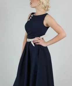 Voodoo Vixen Nyla Sailor Dress With Button Detailing -ROCKABILLY TOPS Shop nyla sailor dress with button detailing voodoo vixen 3 300x