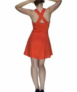 Dr Faust Orange Black Polka Dot Mini Dress - Vera -ROCKABILLY TOPS Shop orange black polka dot mini dress vera dr faust 3 300x