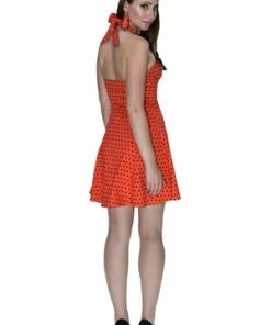 Dr Faust Orange Black Polka Dot Mini Dress - Vera -ROCKABILLY TOPS Shop orange black polka dot mini dress vera dr faust 4 300x