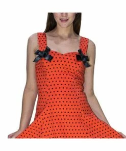 Dr Faust Orange Black Polka Dot Mini Dress - Vera -ROCKABILLY TOPS Shop orange black polka dot mini dress vera dr faust 5 300x