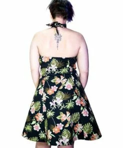 Dr Faust Palm Trees And Exotic Flowers Black Plus Size Retro Midi Dress - Marrama -ROCKABILLY TOPS Shop palm trees and exotic flowers black plus size retro midi dress marrama dr faust 2 300x