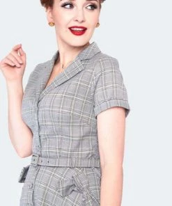 Voodoo Vixen Plaid Bow Pocket Flare Dress -ROCKABILLY TOPS Shop plaid bow pocket flare dress dra 9527 02.1368 300x