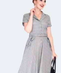 Voodoo Vixen Plaid Bow Pocket Flare Dress