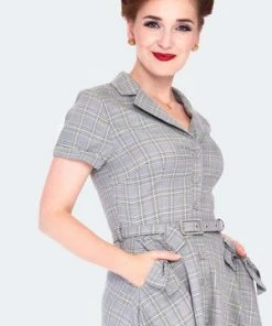 Voodoo Vixen Plaid Bow Pocket Flare Dress -ROCKABILLY TOPS Shop plaid bow pocket flare dress dra 9527 04.1368 300x