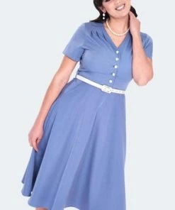 Voodoo Vixen Pleated Shoudler V Neck Dress