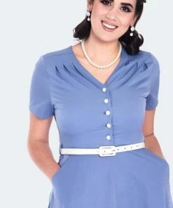 Voodoo Vixen Pleated Shoudler V Neck Dress -ROCKABILLY TOPS Shop pleated shoudler v neck dress dra 9533 03.1401 300x