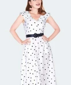 Voodoo Vixen Polka Dot Wide Collar Midi Flare Dress