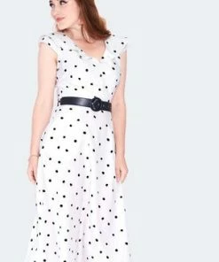 Voodoo Vixen Polka Dot Wide Collar Midi Flare Dress -ROCKABILLY TOPS Shop polka dot wide collar midi flare dress dra 9517 02.1358 300x
