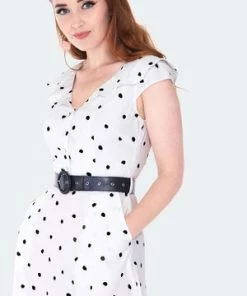 Voodoo Vixen Polka Dot Wide Collar Midi Flare Dress -ROCKABILLY TOPS Shop polka dot wide collar midi flare dress dra 9517 03.1358 300x