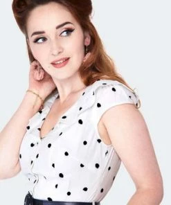 Voodoo Vixen Polka Dot Wide Collar Midi Flare Dress -ROCKABILLY TOPS Shop polka dot wide collar midi flare dress dra 9517 04.1358 300x