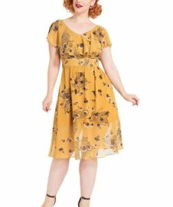 Voodoo Vixen Posy Yellow Butterfly Dress 9 Voodoo Vixen Posy Yellow Butterfly Dress -ROCKABILLY TOPS Shop posy yellow butterfly dress voodoo vixen 3 300x