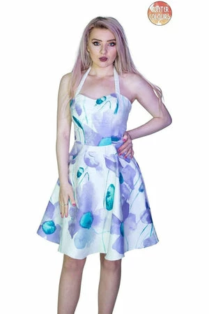 Dr Faust Purple And Blue Flowers White Mini Dress - Paloma 3 Dr Faust Purple And Blue Flowers White Mini Dress - Paloma