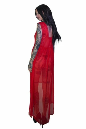 Dr Faust Ravishing Red Long Sheer Dress - Lacey 4 Dr Faust Ravishing Red Long Sheer Dress - Lacey - Image 2