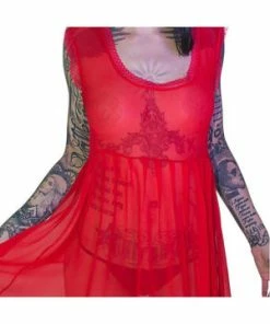 Dr Faust Ravishing Red Long Sheer Dress - Lacey 8 Dr Faust Ravishing Red Long Sheer Dress - Lacey -ROCKABILLY TOPS Shop ravishing red long sheer dress lacey dr faust 3 300x