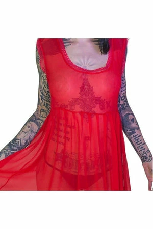 Dr Faust Ravishing Red Long Sheer Dress - Lacey 5 Dr Faust Ravishing Red Long Sheer Dress - Lacey - Image 3