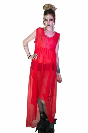 Dr Faust Ravishing Red Long Sheer Dress - Lacey 6 Dr Faust Ravishing Red Long Sheer Dress - Lacey - Image 4