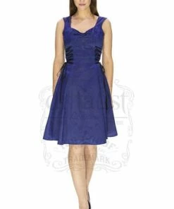 Dr Faust Raw Silk Navy Midi Dress - Molly