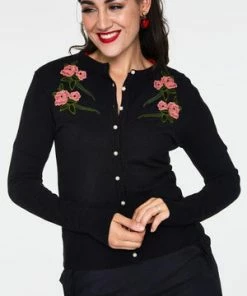 Voodoo Vixen Sabrina Velvet Floral Applique With Pearl Detail Cardigan