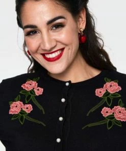 Voodoo Vixen Sabrina Velvet Floral Applique With Pearl Detail Cardigan -ROCKABILLY TOPS Shop sabrina velvet floral applique with pearl detail cardigan caa 3301 04.915 300x