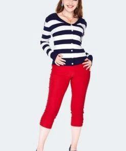 Voodoo Vixen Sailor Collar Stripe Cardigan -ROCKABILLY TOPS Shop sailor collar stripe cardigan caa 3600 02.1167 300x