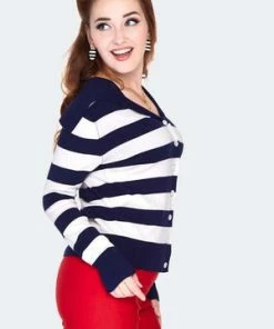 Voodoo Vixen Sailor Collar Stripe Cardigan -ROCKABILLY TOPS Shop sailor collar stripe cardigan caa 3600 03.1167 300x