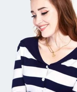 Voodoo Vixen Sailor Collar Stripe Cardigan -ROCKABILLY TOPS Shop sailor collar stripe cardigan caa 3600 04.1167 300x