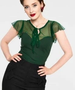 Voodoo Vixen Samantha Polka Mesh Top -ROCKABILLY TOPS Shop samantha green mesh top tpa 2469 01.1076 300x